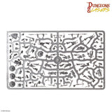 Metal tile with miniature figures and 'Dungeons & Lasers' logo on a white background