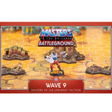 Masters of the Universe Battleground toy set with character and terrain on a hexagonal tile mat.
