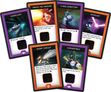 Collection of futuristic card game cards with various robot-themed illustrations on a white background.
