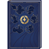 Blue book with gold emblem and animal illustrations on a white background