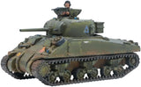 Model tank with a figure on top against a white background