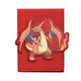 Red deck box with a dragon-like creature design on a white background