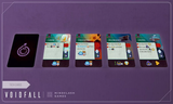 Collection of Voidfall game cards displayed on a purple background with 'Mindclash Games' branding.