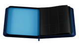 Card binder with blue surface and black grid pattern on a white background