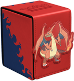 Red and blue card holder with Charizard design on a white background