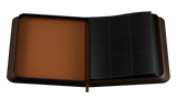 Two leather-bound card binder on a white background.