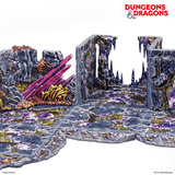 Fantasy landscape with rocky terrain and colorful elements, featuring the Dungeons & Dragons logo.