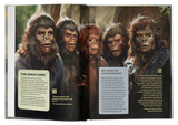 Book open to a page with illustrations of apes and text about the 'Great Apes'.