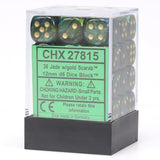 Chessex Dice:  Scarab - 12mm D6 Jade/gold Dice Block (36)