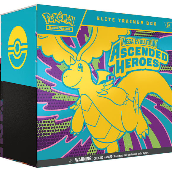 Pokémon Mega Evolution Ascended Heroes Elite Trainer Box with Pokémon logo.