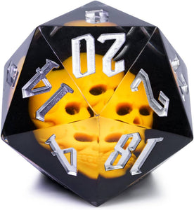Metallic Dice Games: Hand Crafted 55mm Sharp Edge d20 - Orange Skull