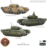 Three models of British Army tanks including Churchill Mk III, IV, and AVRE on a white background.