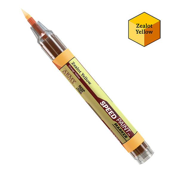 Speed paint marker with 'Zealot Yellow' color on a white background