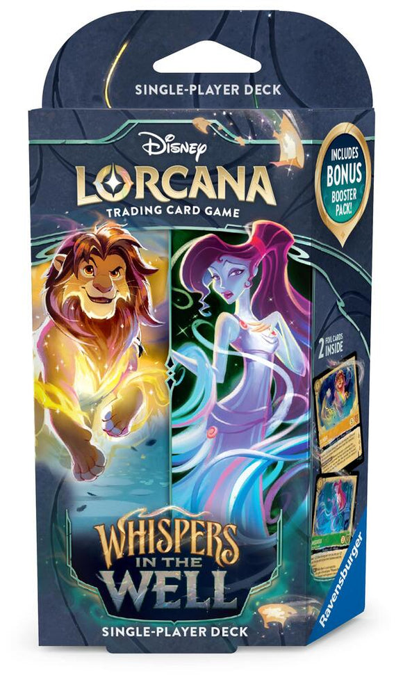 Disney Lorcana trading card game single-player deck packaging with characters from 'The Lion King' and 'Ariel'.