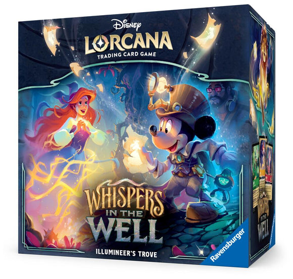 Disney Lorcana trading card game box featuring characters from Disney's 'Whispers in the Well' expansion.