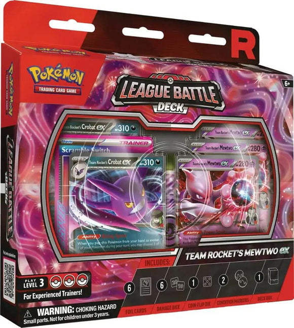 Pokémon trading card game deck packaging with Team Rockets Mewtwo EX on a vibrant background