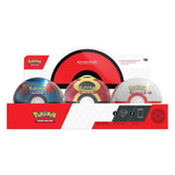 Pokémon trading card game packaging with three Poke Balls on a white background