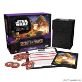 Star Wars Unlimited Secrets of Power game set with packaging and components on a white background