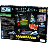 EXIT The Game Advent Calendar packaging with Christmas tree and riddle cards on a black background