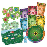 Assorted children's educational cards with various designs on a white background