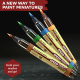 Set of mini paint markers with color names on a dark background