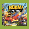 Board game box for 'Boom! Patrol' with colorful graphics and character illustrations on a green background.
