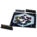 Board game set with colorful tiles on a black board