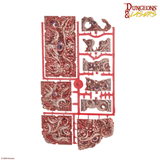 Decorative game piece set with intricate designs on a white background, featuring the 'Dungeons & Lasers' logo.