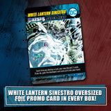 DC Comics White Lantern Sinestro card on a dark background with promotional text.