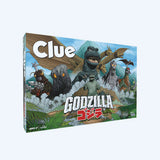 Clue board game box featuring Godzilla characters on a white background