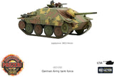 Model tank with camouflage pattern on a white background, featuring Warlord Games and Bolt Action branding.
