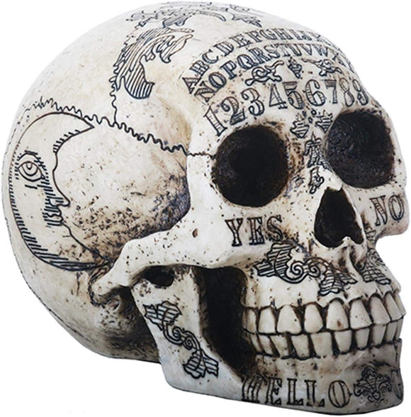 Paranormal Skull Head with Ouija Symbols Collectible Figurine