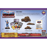 Masters of the Universe Battleground product packaging with figurine, cards, and accessories.