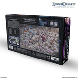 StarCraft tabletop miniatures game box with character illustrations on a white background