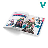 Open book displaying colorful illustrations of characters on a white background