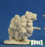 White plastic figurine of a character riding a bear on a blue background with 'BONES' branding.