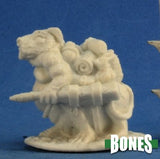 White miniature figure with a weapon on a blue background, featuring the 'BONES' brand.