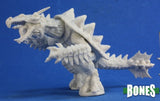 White fantasy dragon figurine on a blue background with 'BONES' branding.