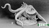 Unpainted fantasy creature figurine with 'BONES' branding on a gray background