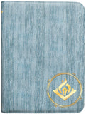 Blue textured cover with a gold emblem on a white background