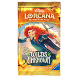 Disney Lorcana trading card game pack featuring a character with red hair and an arrow.
