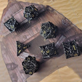 7th Circle Black and Gold Hollow Metal Dice Set