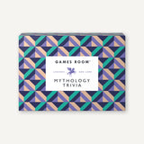 Games Room Mythology Trivia box featuring a geometric pattern in purple, teal, and beige with a white label in the center.