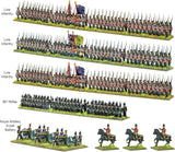 Collection of toy soldiers in various uniforms and roles on a white background