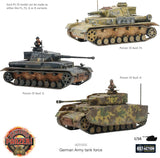 Three German Army tank models with different variants on a white background, featuring the Panzer! logo and Warlord Games branding.