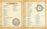 Menu with text and logos on a beige background