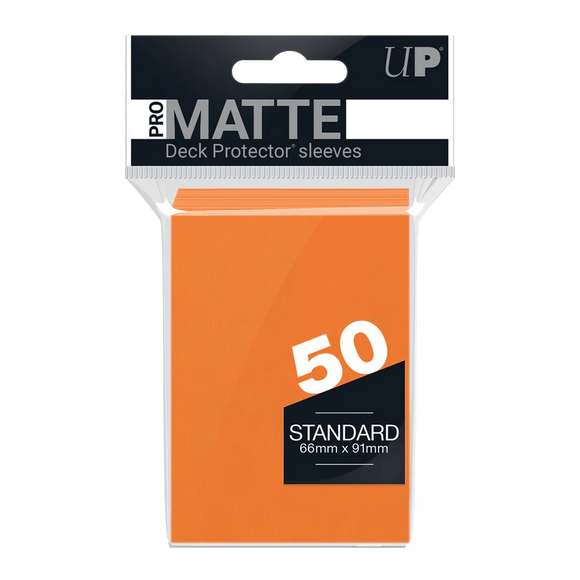 Pack of Pro Matte deck protector sleeves with orange packaging and white text.