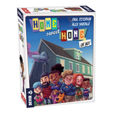 Board game box titled 'Home Sweet Home or Not' with colorful text and illustration of characters and a house.