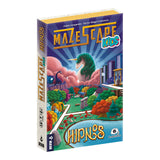 Board game box for 'MazeScape Kids' with colorful design on a white background