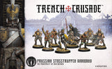 Trench Crusade Prussian Stosstruppen Warband with detailed miniatures and a castle background.